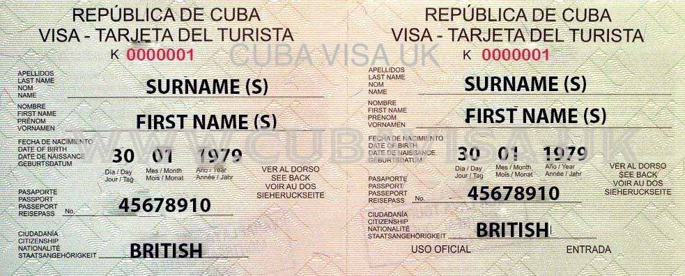 Cuba Visa Example Green Tourist Card